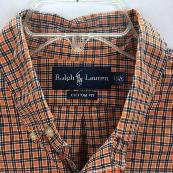 Ralph Lauren Orange Navy Plaid Button Down Shirt Men's 16 1/2 L - Picture 4 of 8